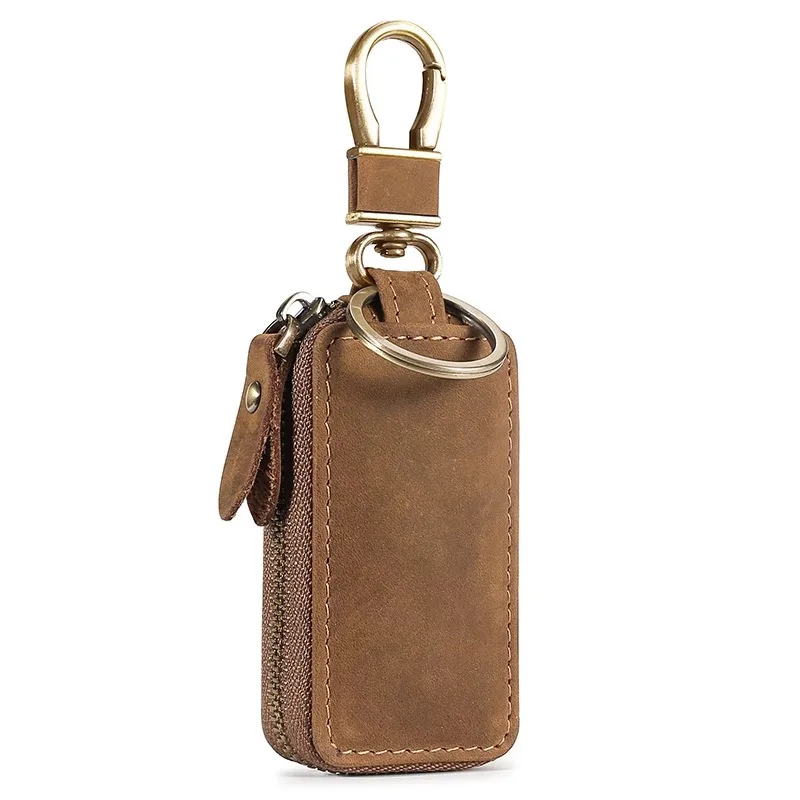 Leather Motor Vehicle European and American Retro Waist Hanging Male Head Layer Cowhide Car Key Bag Keychain