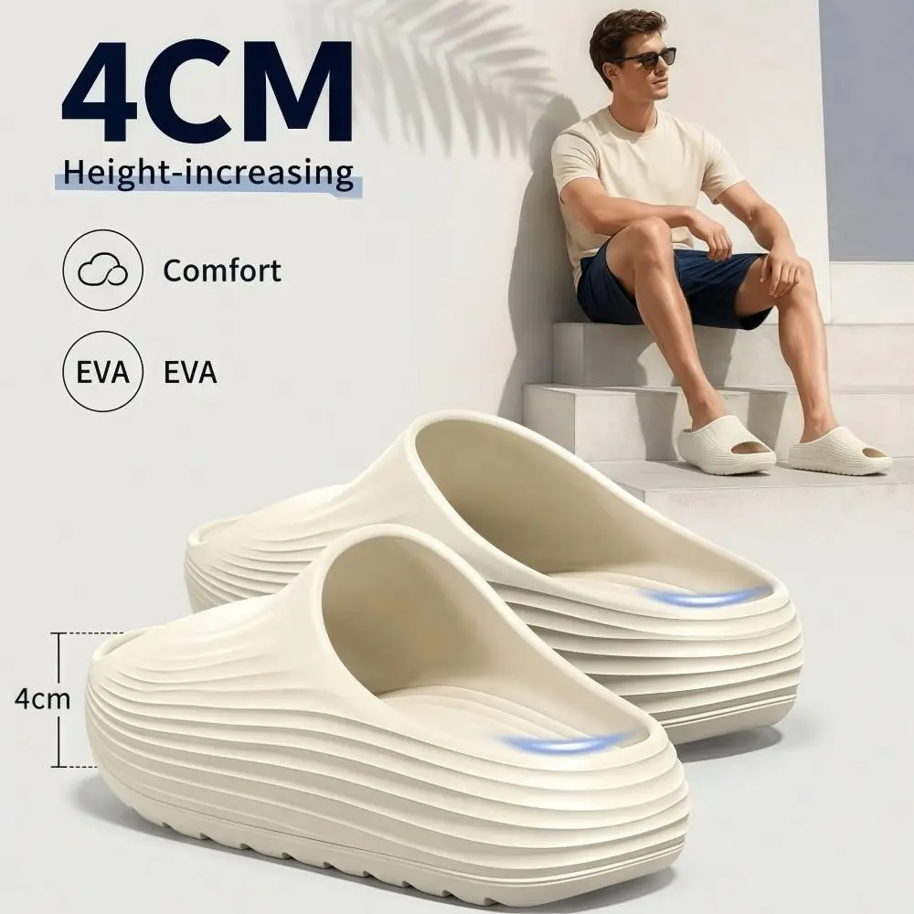 New Height-increasing Thick Heel Slippers 4CM Sole EVA Men's Slippers Step Sensation Anti-Slip Cool Slippers Indoor Outdoor
