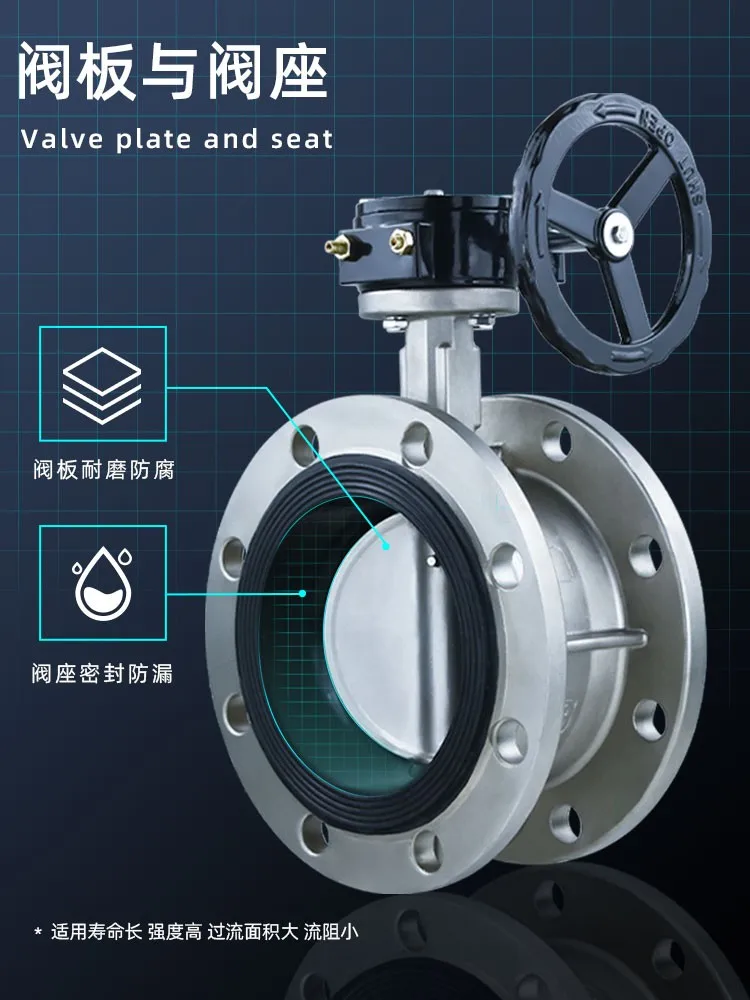 304 Stainless Steel Soft Seal Manual Flanged Butterfly Valve, Sealed Turbine Flanged Butterfly Valve D41XD341X/F
