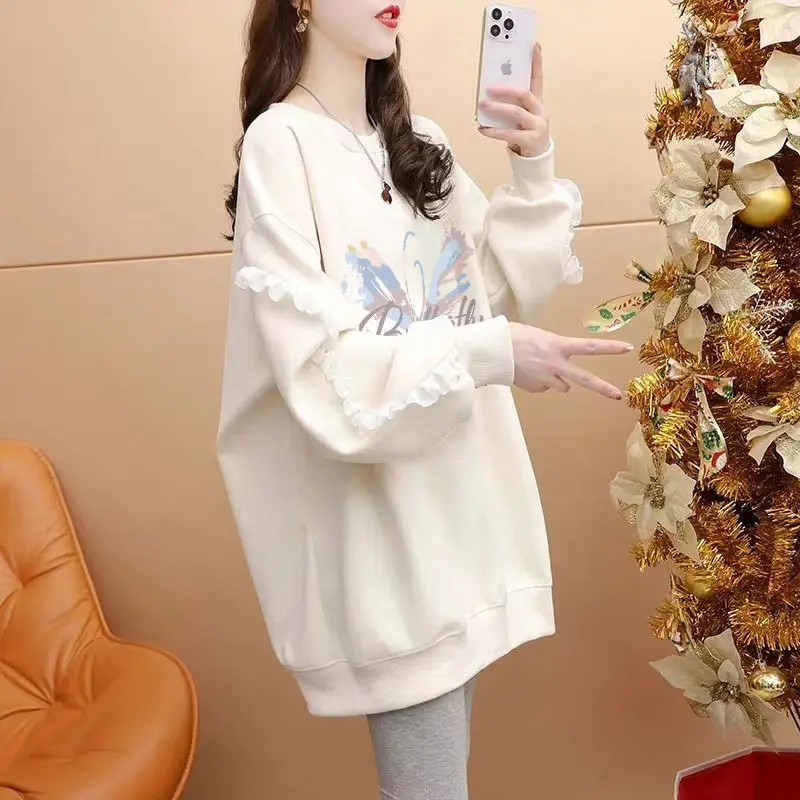 Korean Fashion Graffiti Round Neck Woman Pullover Tops Cheap High Quality Designer Emo Sport Essential Kpop Sweatshirt for Women