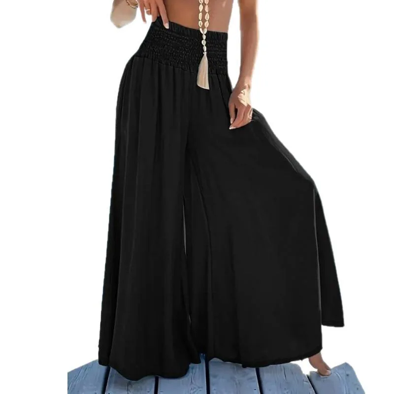 Women's High Waisted Thin Wide Leg Pants Casual Loose Straight Floor-length Skirt-pants