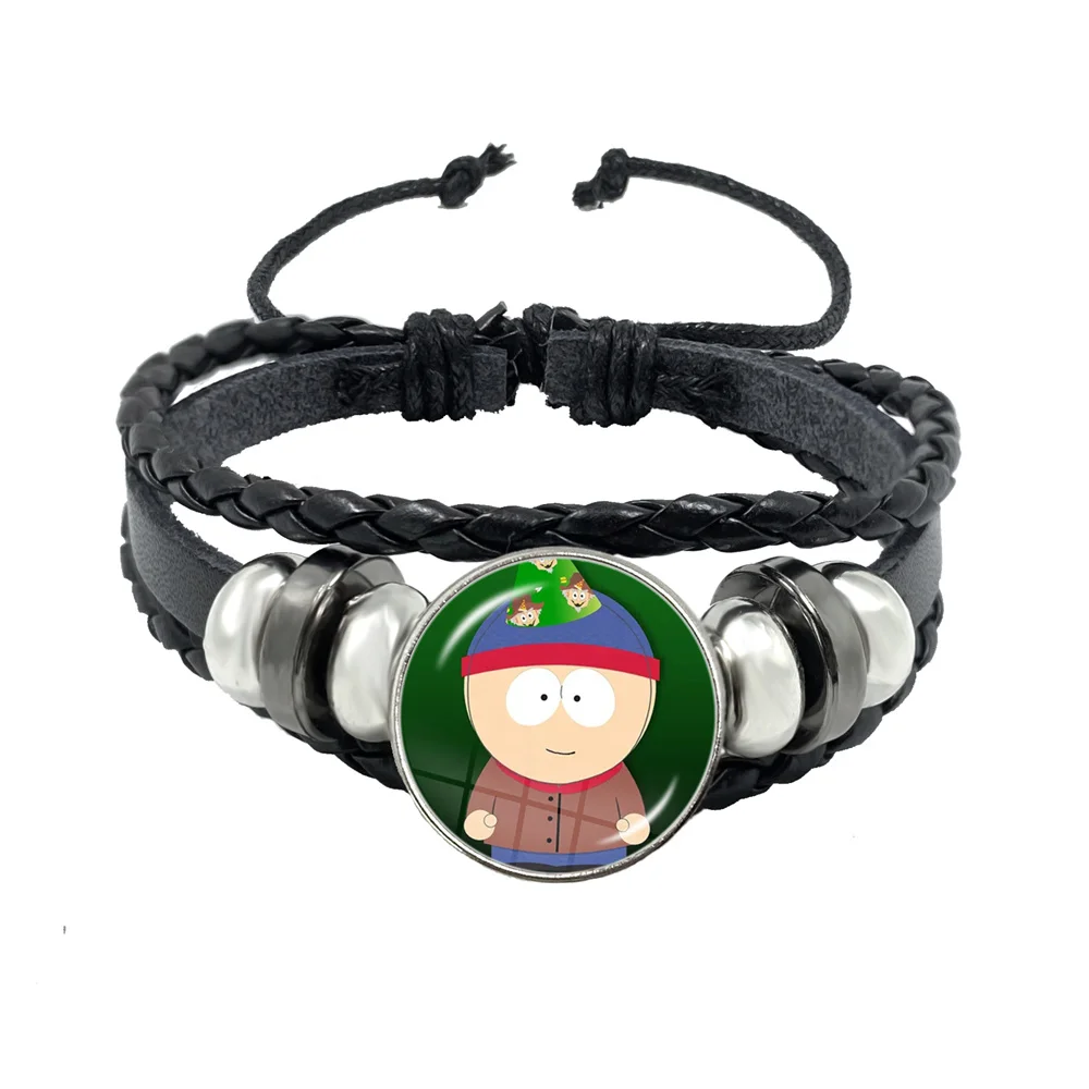 Anime South Park Part2 Glass Cabochon Leather Bracelets Multilayer Braided Bracelets Bangles Handmade Jewelry Gifts