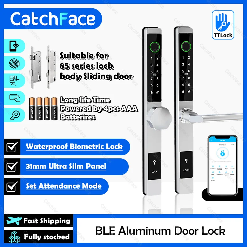 

Waterproof TTLock Outdoor Gate Fingerprint Bluetooth APP RFID Code Keyless Electronic Smart Door Lock for Glass Aluminum Sliding