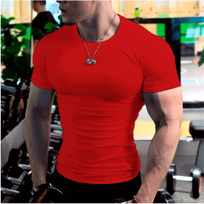 Men Training Fitness Shirts Compression Gym T Shirt Short Sleeve Sport Bodybuilding T-Shirts Soccer Top Quick Dry Running Shirt