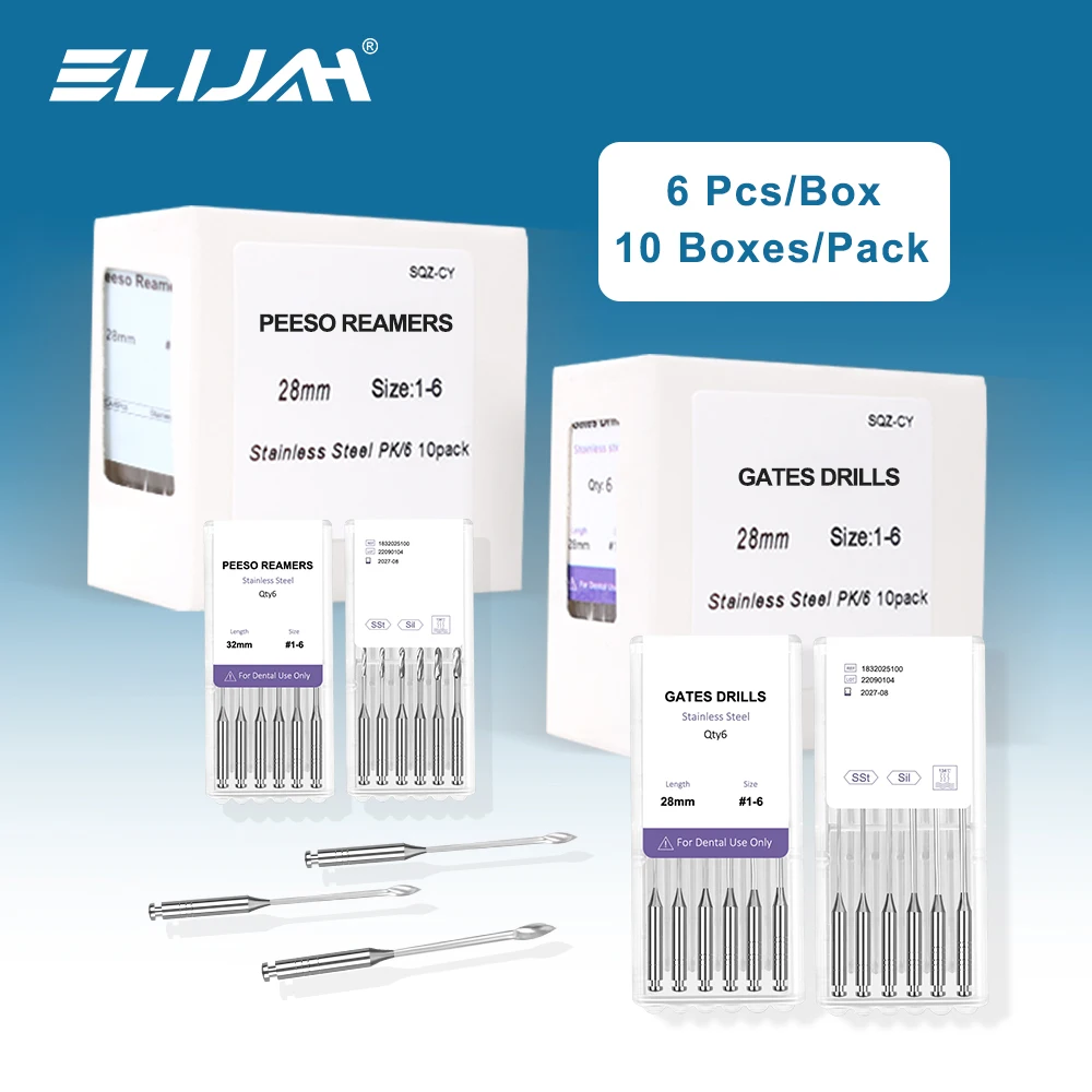 

ELIJAH 60Pcs=10Box=1Pack Dental Endodontic Gates/Peeso Drill Glidden Rotary 28mm/32mm #1-6 Engine Use Stainless Steel Endo Files