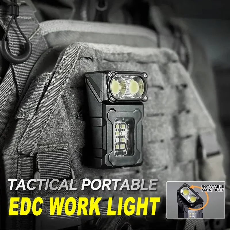 Rechargeable EDC LED Flashlight Adjustable Magnetic Mini Work Light, Portable Camping Lamp for Outdoor Hiking Fishing Emergency