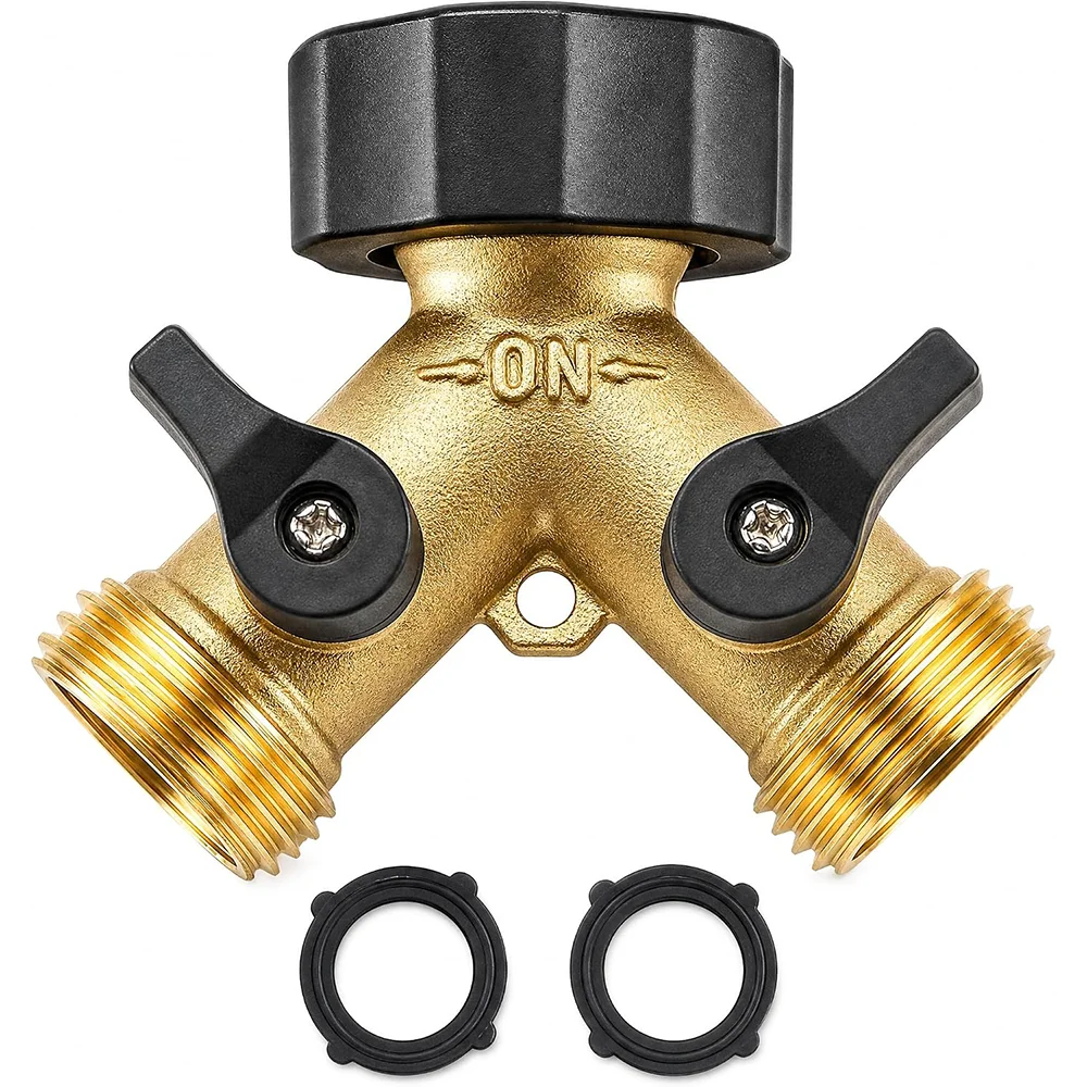 Hose Splitter, Garden Hose Splitter Heavy Duty 2 Way, Solid Brass Water Hose Y Splitter 2 Valves with 2 Extra Rubber Washers