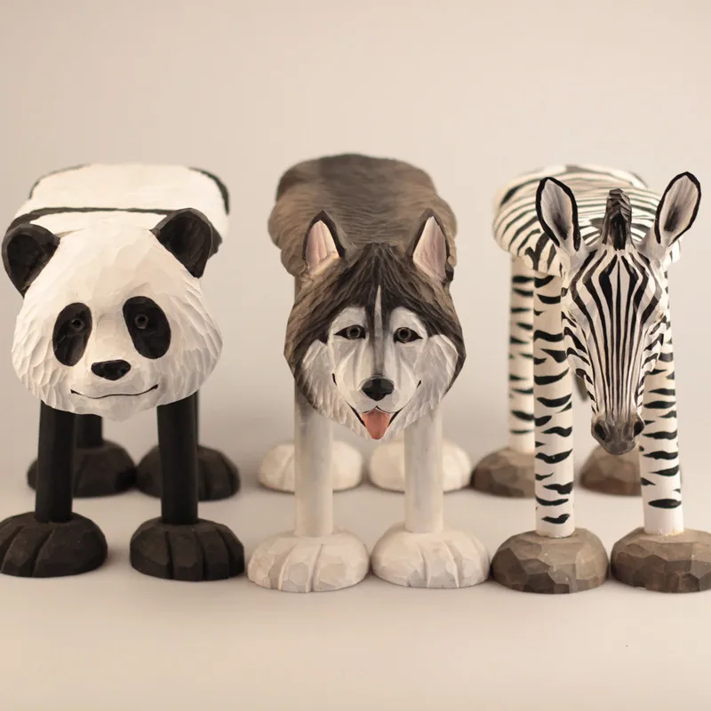 Solid wood handmade carved medium-sized animal benches children's low stools household stool creative furniture