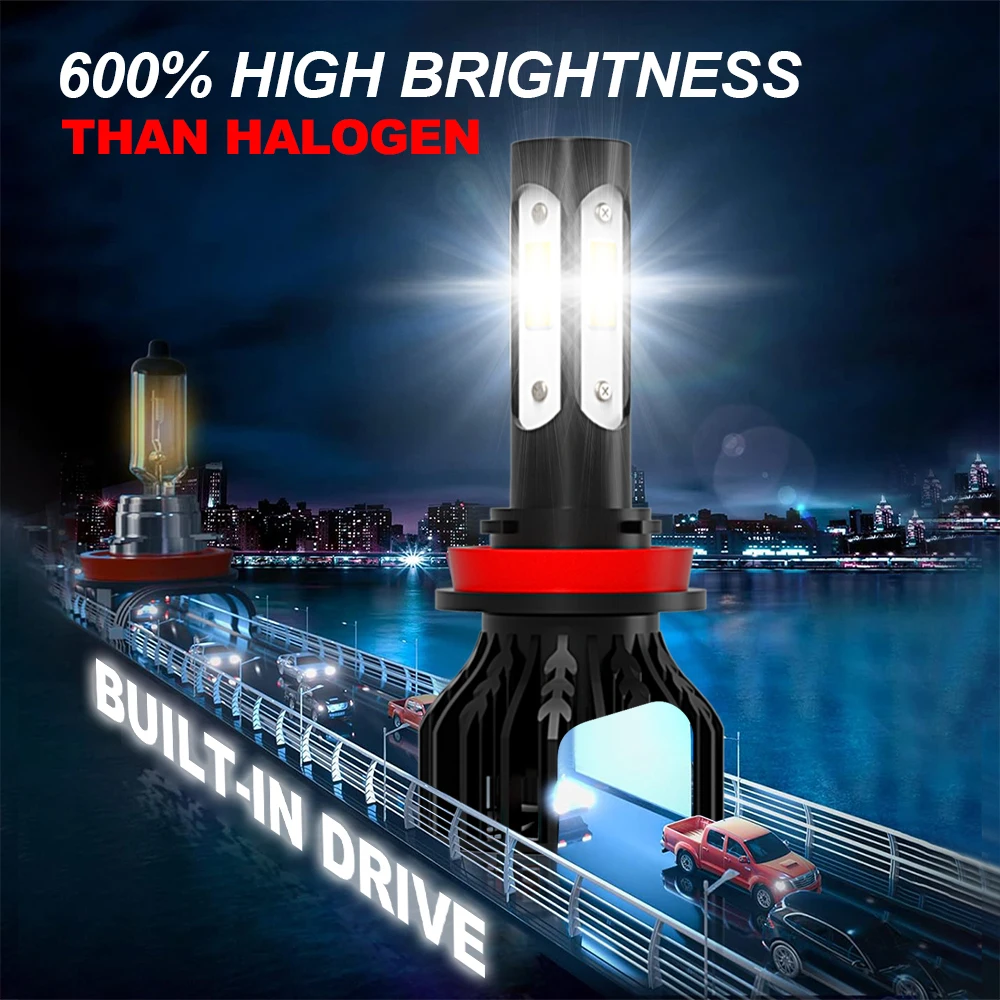 roadsun 4pcs LED Headlights H11 High/ Low Beam 6000K Super Bright Lamps Combo kit 40000LM 300W 6000K Ultra White Four Side COB Chips Auto Light Bulbs 50000hrs Lifespan