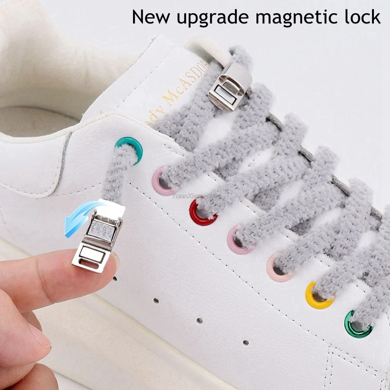 Magnetic Lock Shoelaces Boots Plush Laces Kids Adult Elastic No tie Shoe laces Sneakers for Shoelace One Size Fits All Shoes