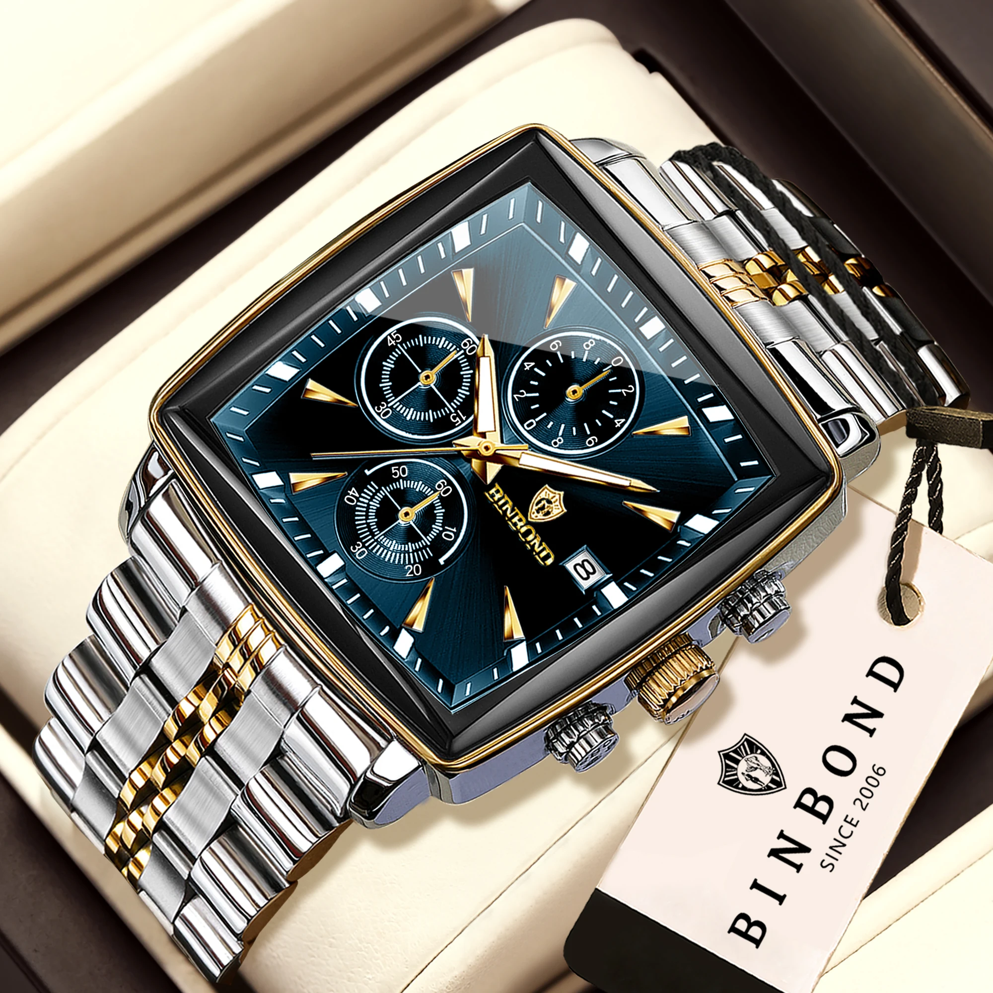 

BINBOND Orginal Quartz Watches For Men Luxury Auto Date Chronograph Luminous Waterproof men's Watch Casual Reloj Free Ship