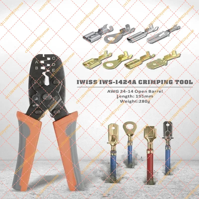Open Barrel Terminal Crimper, 24-14 AWG Wire Harness Crimping Pliers Tool