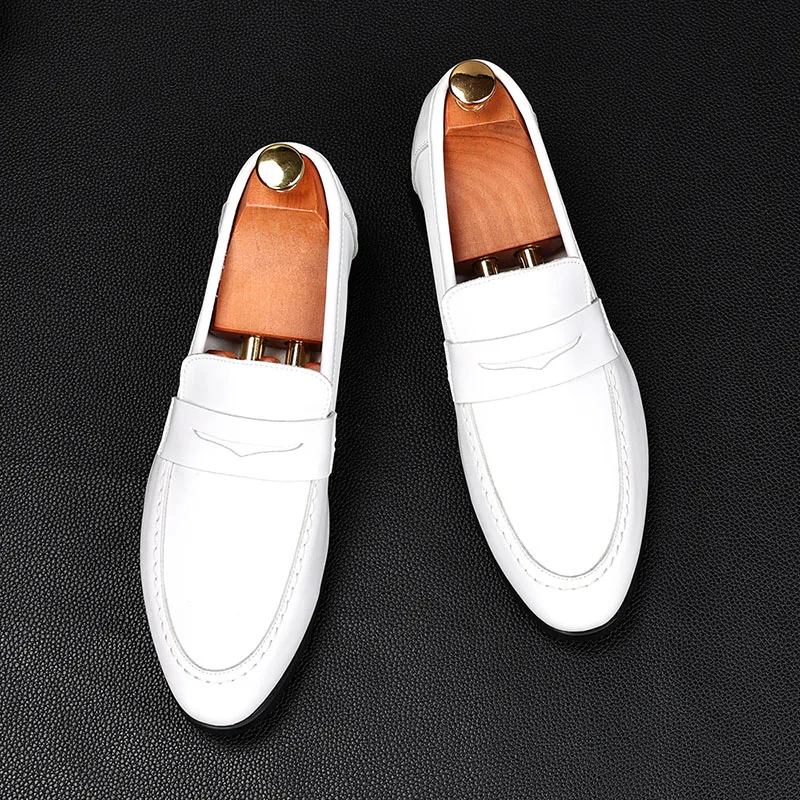 موضة الرجال الأبيض بيني Loafter براءات الاختراع والجلود أكسفورد الشقق أحذية غير رسمية الذكور العودة للوطن فستان الزفاف Zapatillas Hombre #3