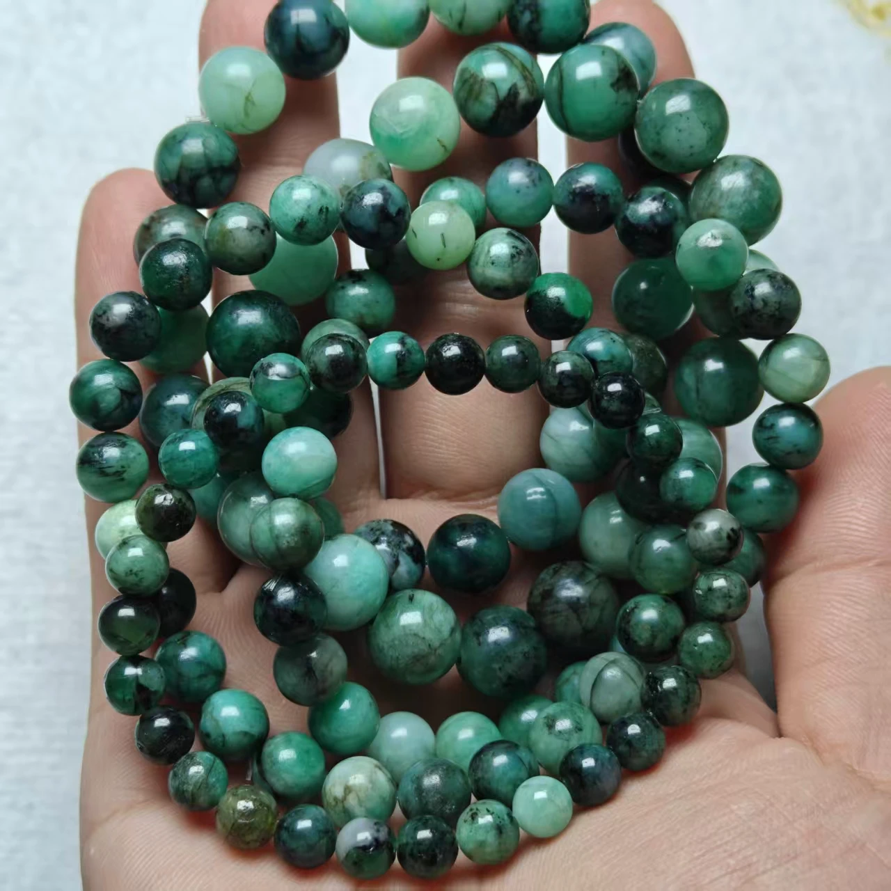 Natürliche AAA Afrikanische Smaragd-Perlen, glatt, rund, lose, für Schmuckherstellung, Design-Armband, elastisches Seil, handgefertigter Schmuck – Detail 3