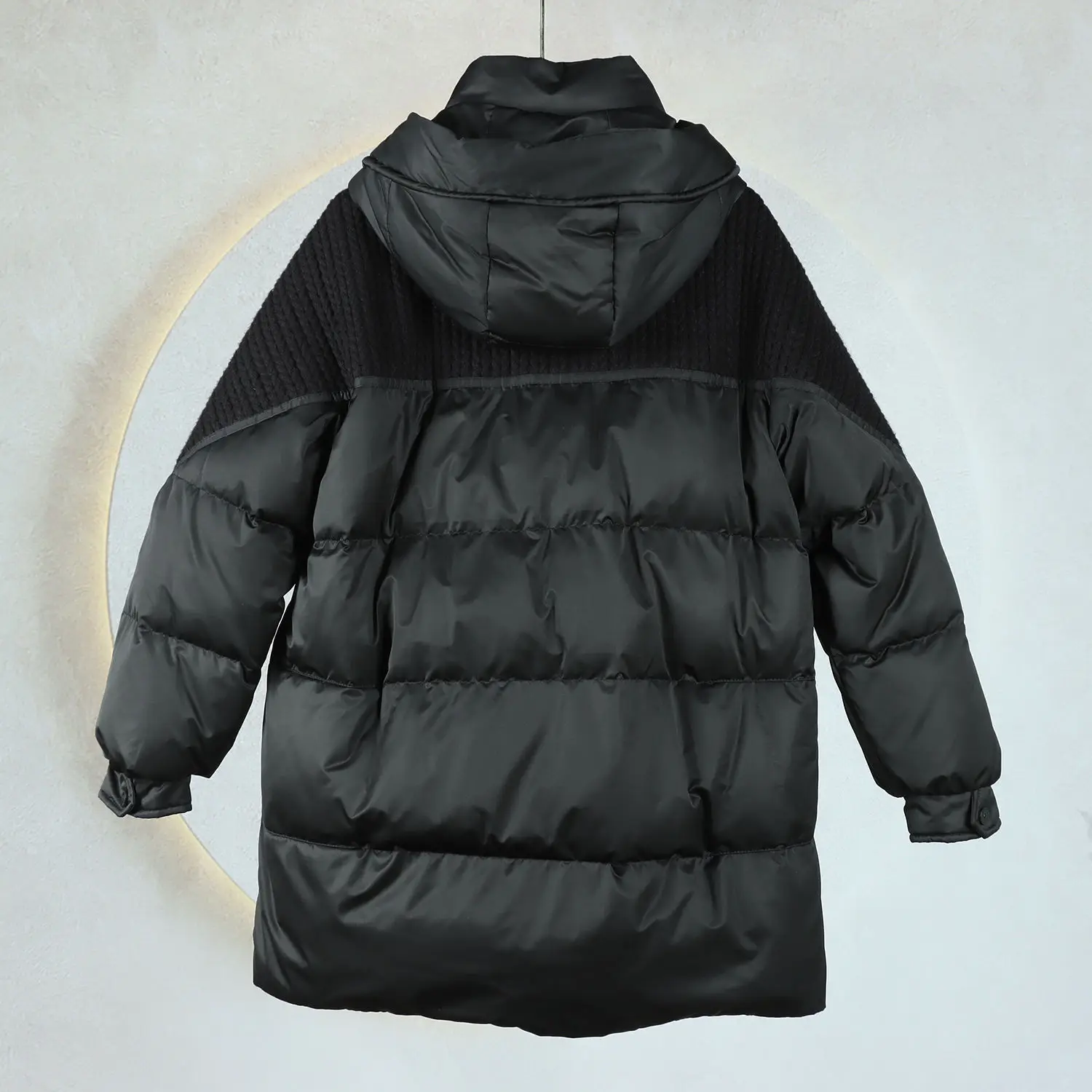 2025 겨울 신작 여성 다운 재킷 루즈한 후드 니트 스플라이싱 재킷