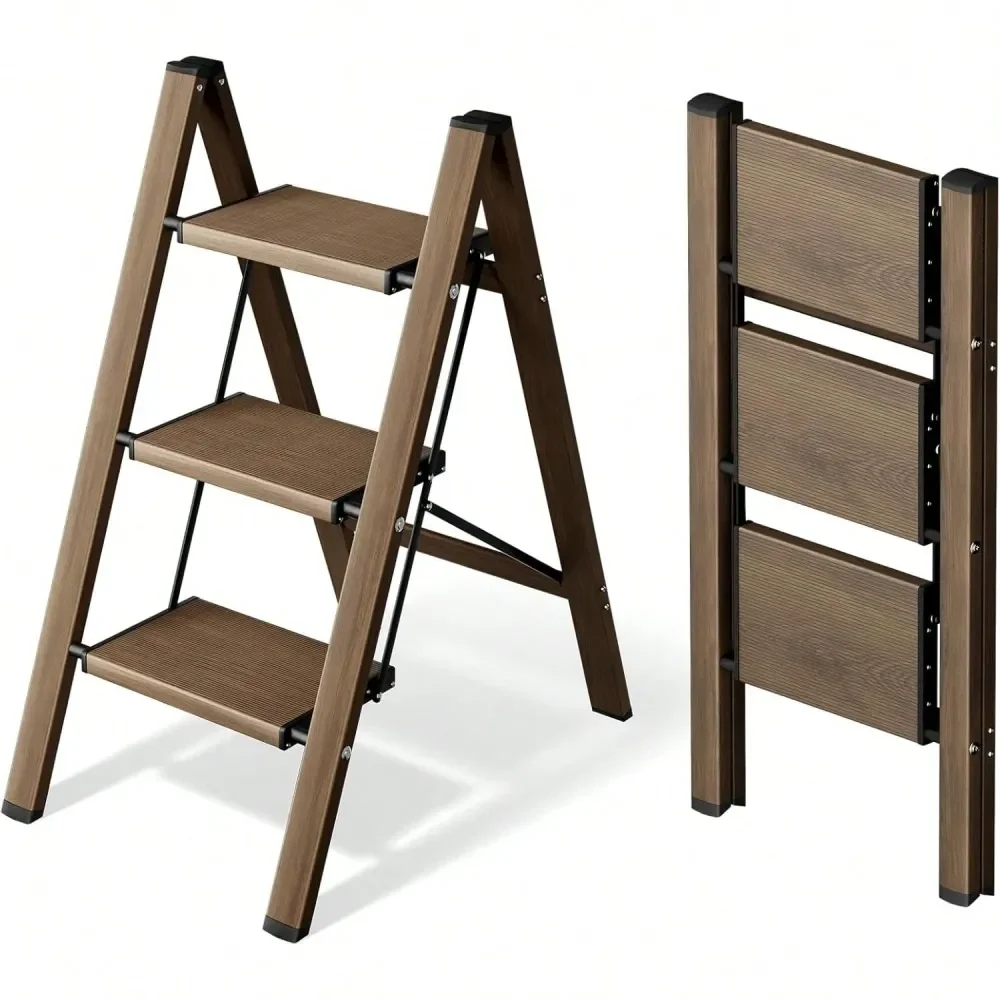 

Step Stool, Aluminum Foldable Step Ladder, Lightweight Stable Stool With Wide NonSlip Pedals, 330lbs Bearing Capacity Ladder Fo