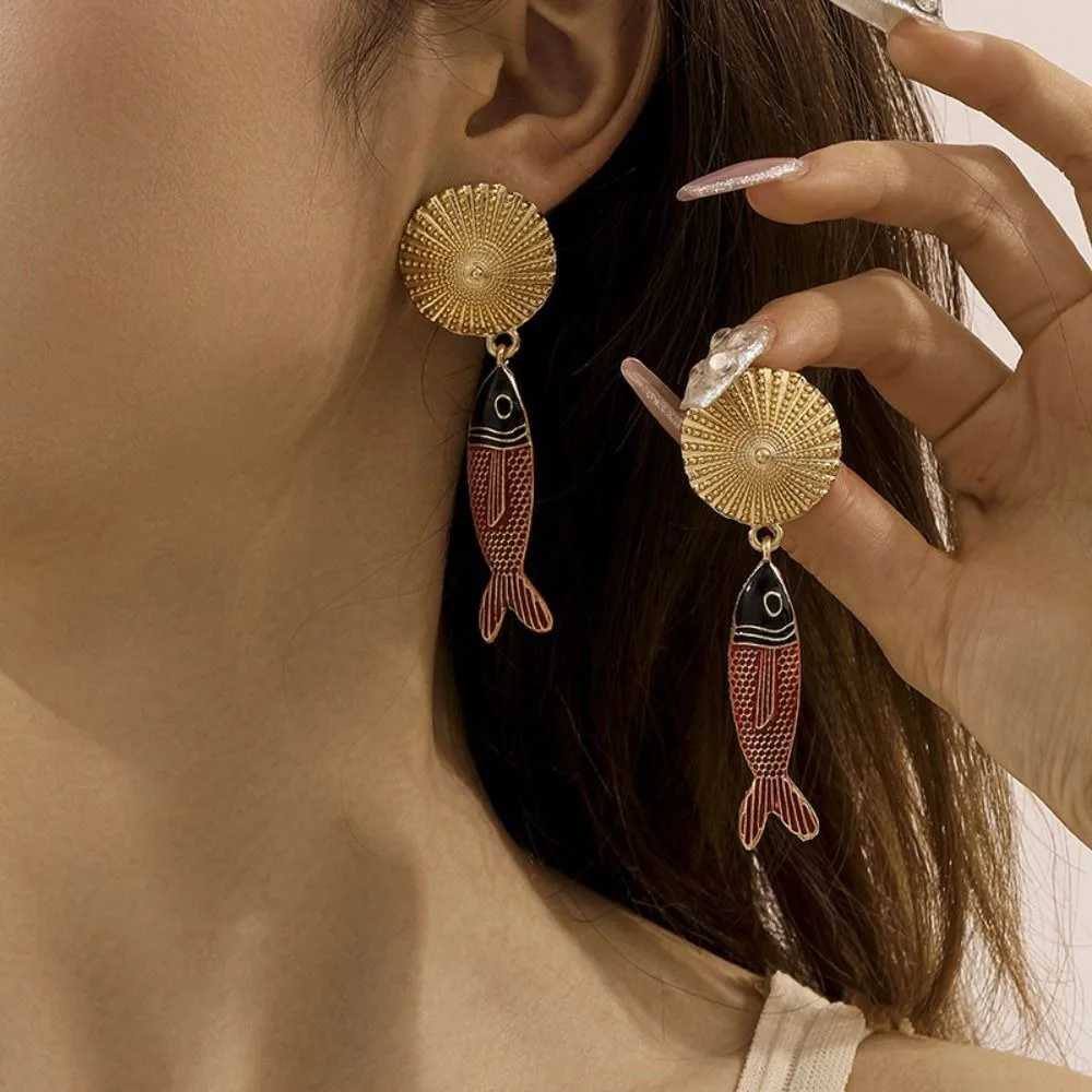 Korean Style Fish Pendant Earrings Vintage Summer Bohemian Dangle Earring Jewelry Accessories Fish Shape Animals Earrings Beach