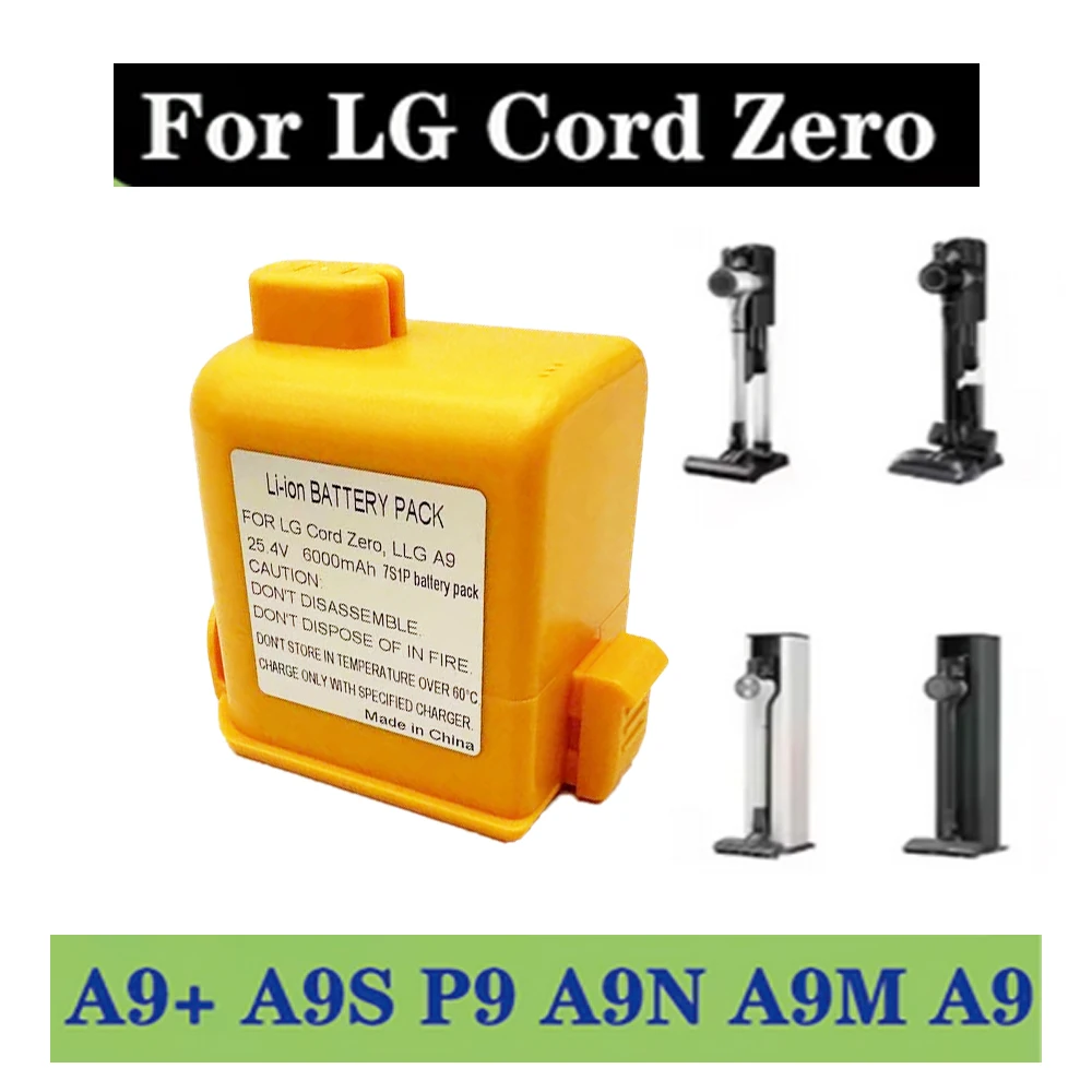 🍀6000mAh CordZero Battery for A9/P9/A9S Vacuum, KC Certified, Compatible with EAC63382201/04 LG CordZero A9 Battery Replacement