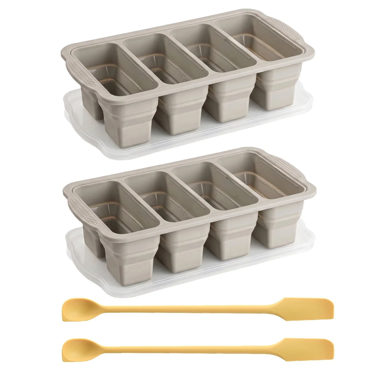 2Pcs Food Safe Silicone Cavity Tray Bendable Container Tray With Protective Cover Scraper For Homemade Sweet Confection Making