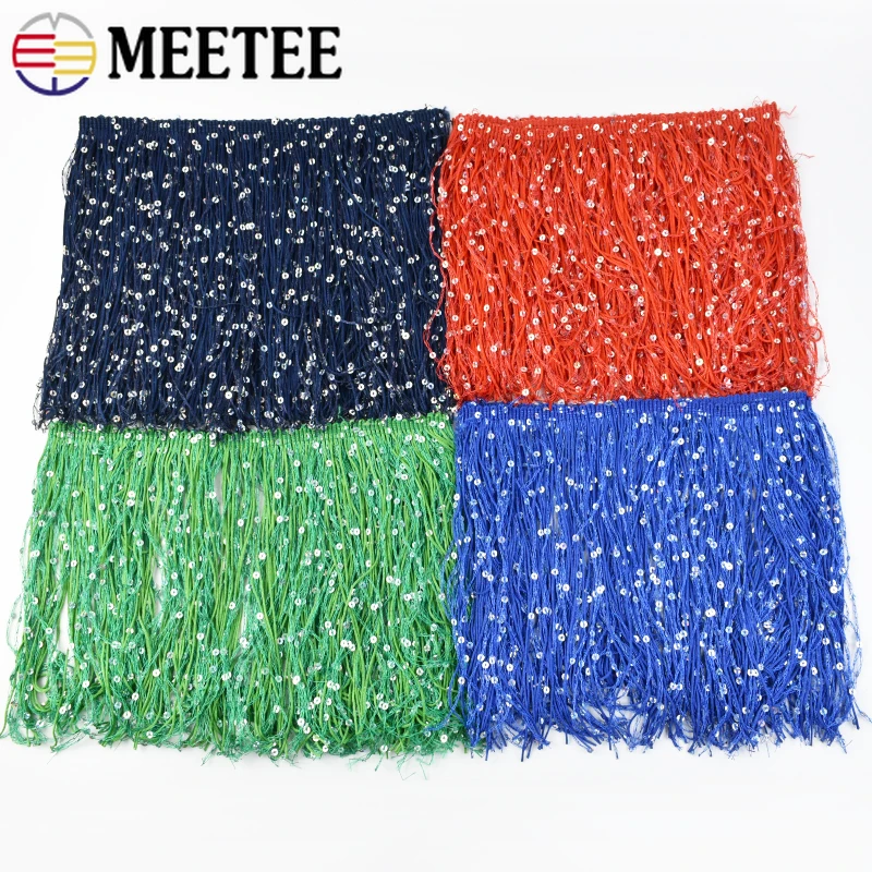 2-10Meters Meetee 20cm Sequin Tassel Lace Trim Glitter Fringe Ribbon for Latin Dress Skirt Performance Decor Trims Accessories