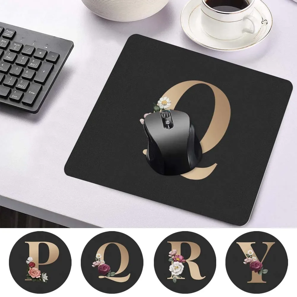 Anti-slip Durable PU Leather Computer Mouse Pad Golden Letter Pattern Waterproof Mouse-pad Portable Game Mouse Mat