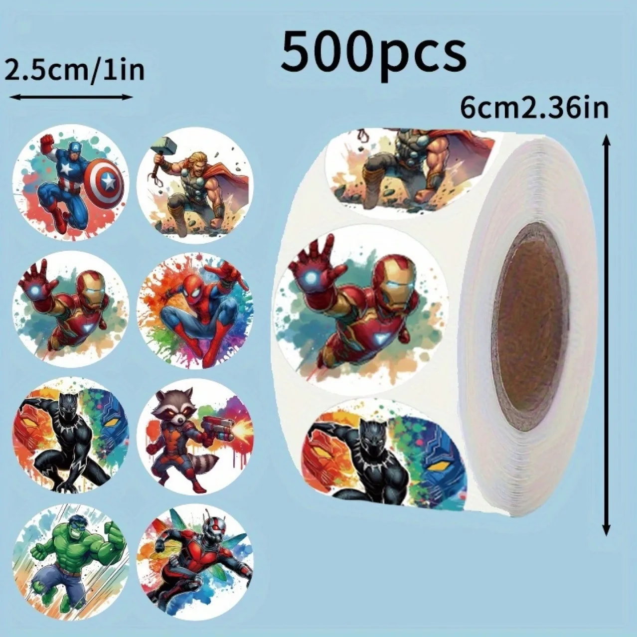 500 ピース/ロールマーベルヒーローアベンジャーズ漫画シールステッカー DIY PVC ラップトップデカール装飾報酬ギフトおもちゃ