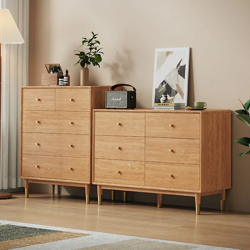 

Nordic Solid Wood Living Room Cabinet Chest of 6 Drawers Sideboard Storage Entrance Cabinet with Metal Foot Dining Side Cabinet