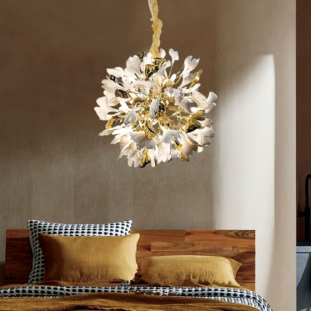Ceramic Ginko Leaves Chandeliers luxury branch chandelier for Dining Room luminaire suspension globe Lamp kitchen island lights
