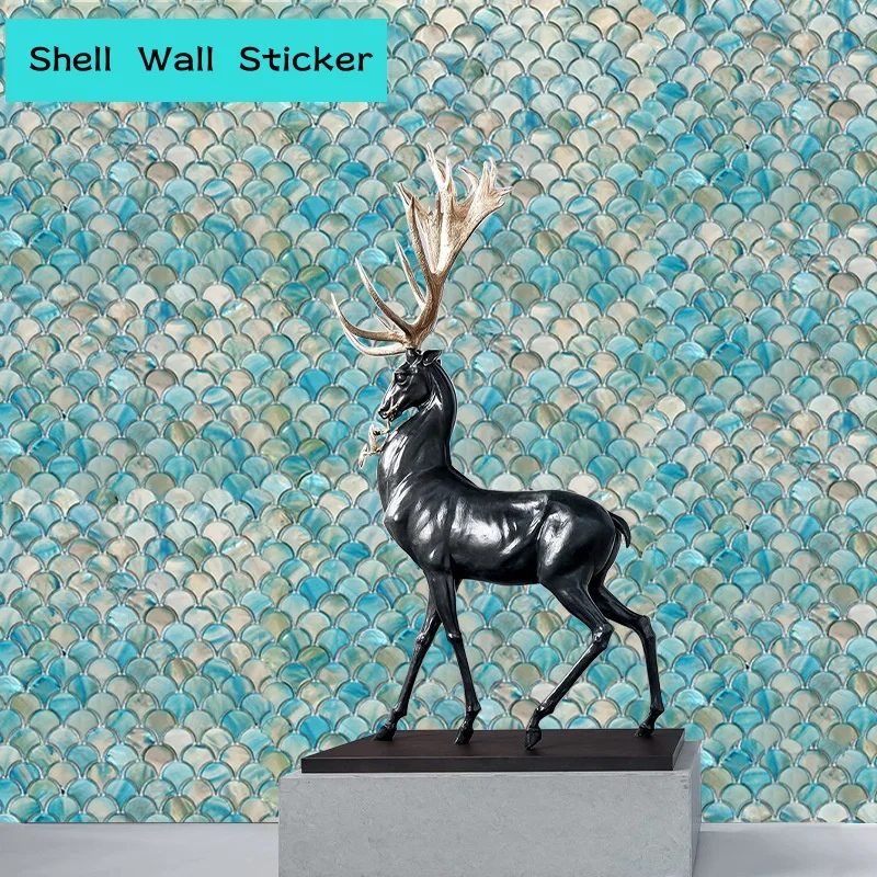 Shell Mosaic Tiles Dyed Blue Fan-Shaped Shell Natural Tiles Bathroom Balcony Kitchen Tv Background Wall Decoration