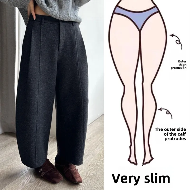 

Женские повседневные брюки больших размеров с широкими штанинами, высокой талией, прямым кроем, зимние, теплые, шерстяные, укороченные (7/8)