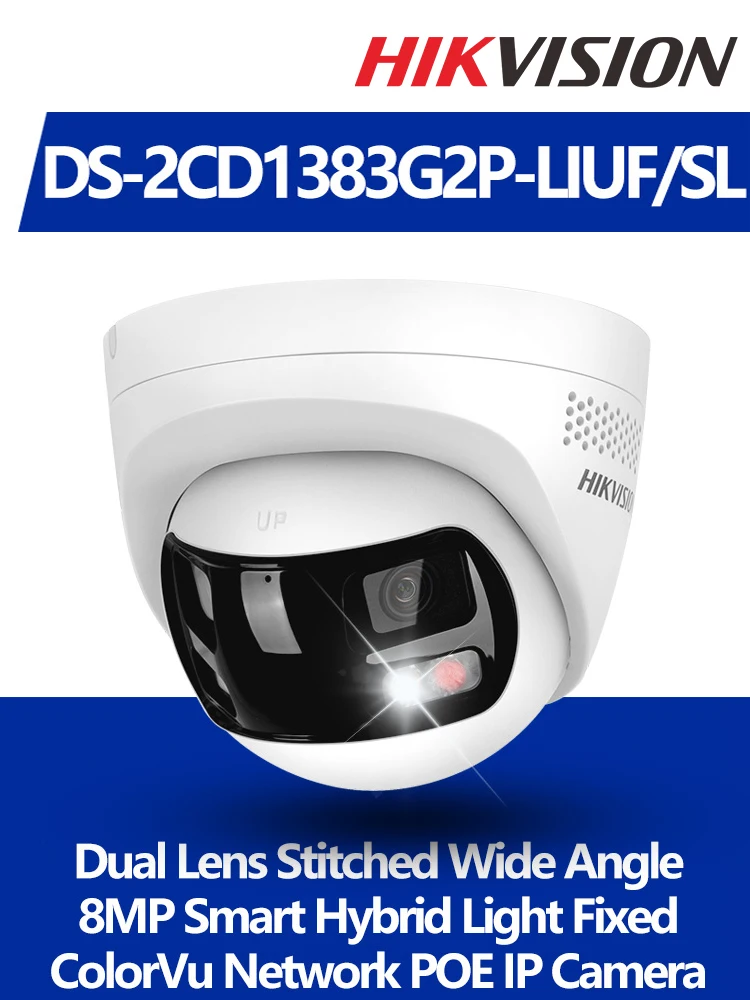 Hikvision DS-2CD1383G2P-LIUF/SL 8 MP 4K dubbele lens gestikt 180 °   Groothoek Smart Hybrid Light POE Netwerk IP-camera MD 2.0 Audio - afbeelding 2
