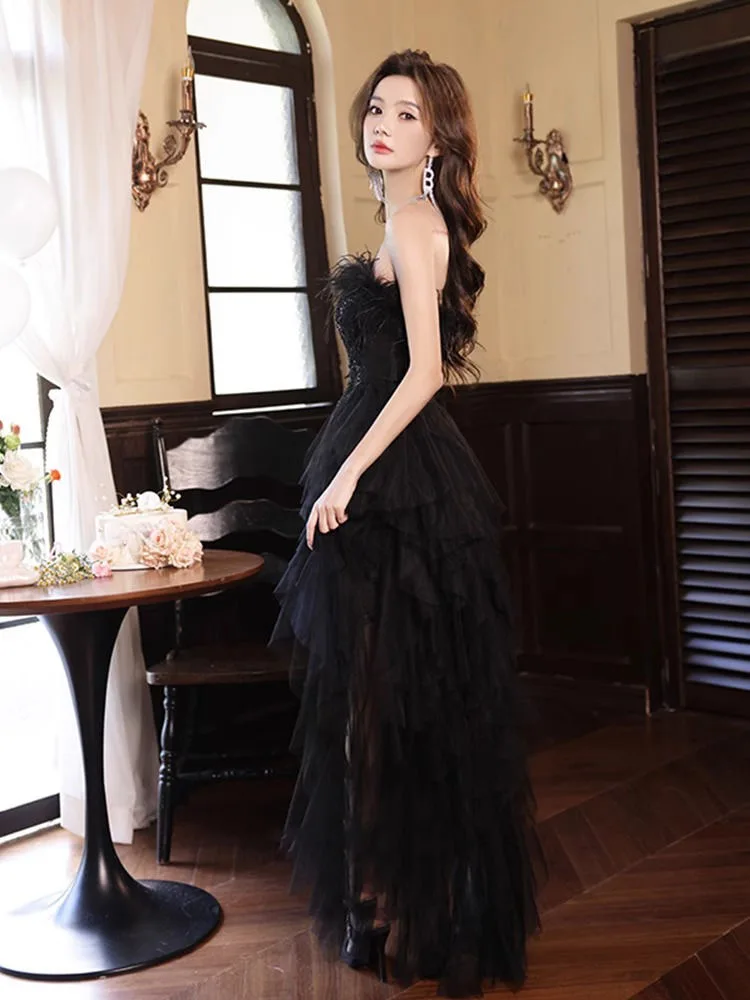 Hot sale No. 37 black evening dress 2024 new style high-end banquet lady tube top dress niche long dress