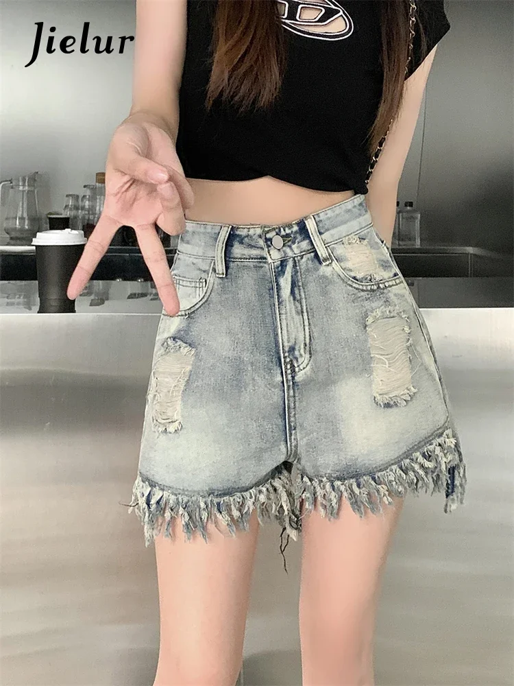 Jielur Summer New Vintage Sexy Straight  Denim Women's Jeans Fashion Slim Fit Light Jeans Female Casual Chicly Young Shorts