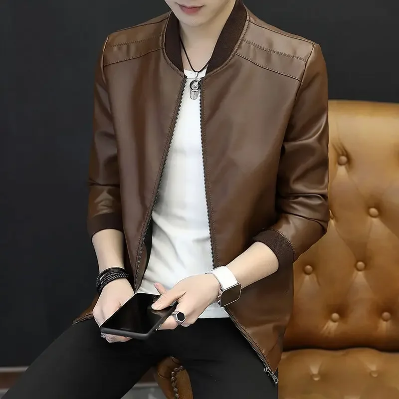 Brown Casual Men's Suit Jackets Trendy 2024 Korean Style Clothes Male Leather Blazer Single Models Luxury Designer Menswear Coat