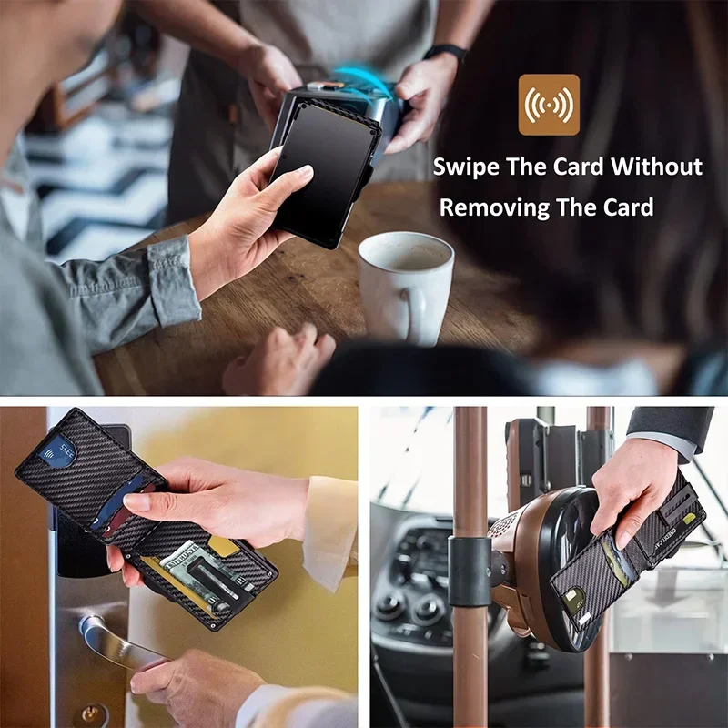محفظة من ألياف الكربون Rfid من الألومنيوم، محفظة ذكية منبثقة، حامل بطاقة الائتمان، محافظ بمشبك نقود معدني ثنائي الطي للرجال