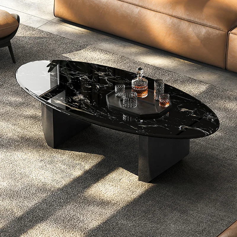 Home Marble Coffee Table Oval Black Rose Suspended Coffee Table