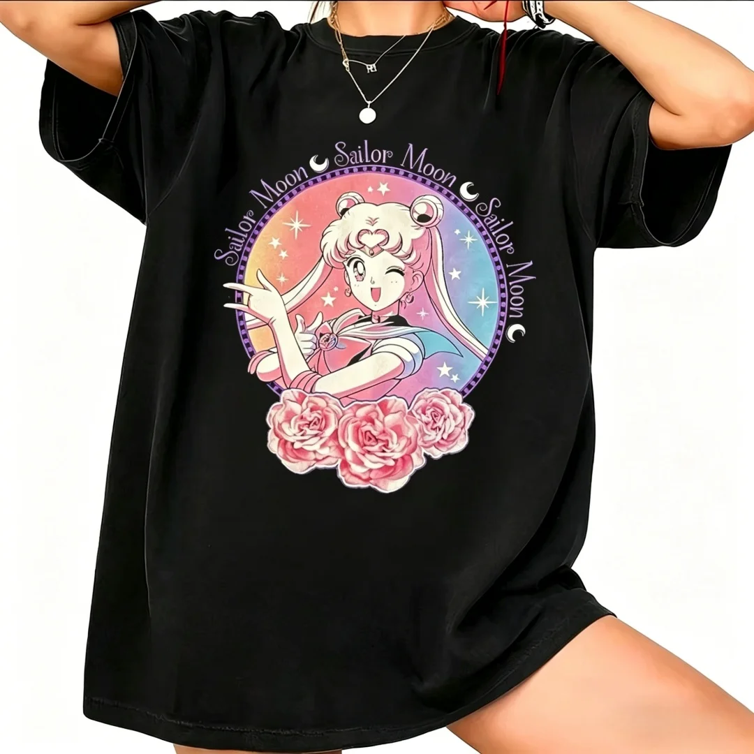 2026 Sommer Bestseller Sailor Moon T-Shirt Damen Niedliches Kawaii Anime-Print T-Shirt Lässiges Harajuku Kurzarm-Oberteil Y2K Streetwear