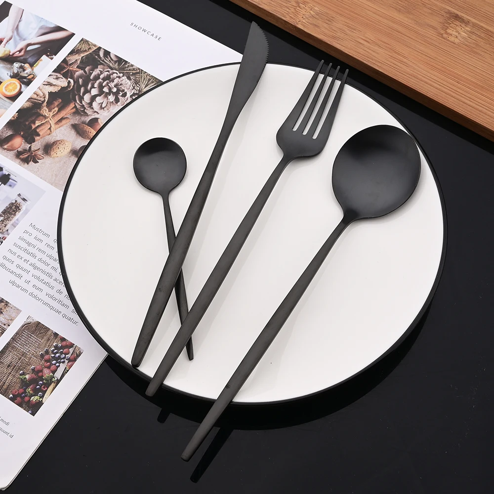 6Pcs Black Matte Flatware Cutlery Set Stainless Steel Dinnerware Set Dessert Fork Spoon Silverware Set Kitchen Party Tableware