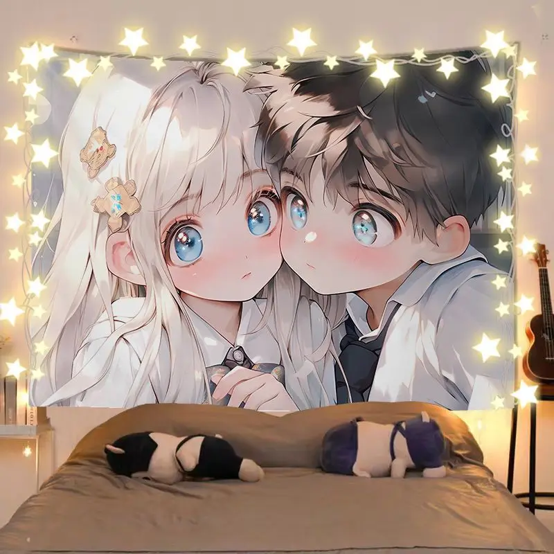 VIKAMA Little Bear Hair Decoration Campus Lovers Tapestry Wall Hanging Home Decor for Bedroom Living Room Dorm Cute anime