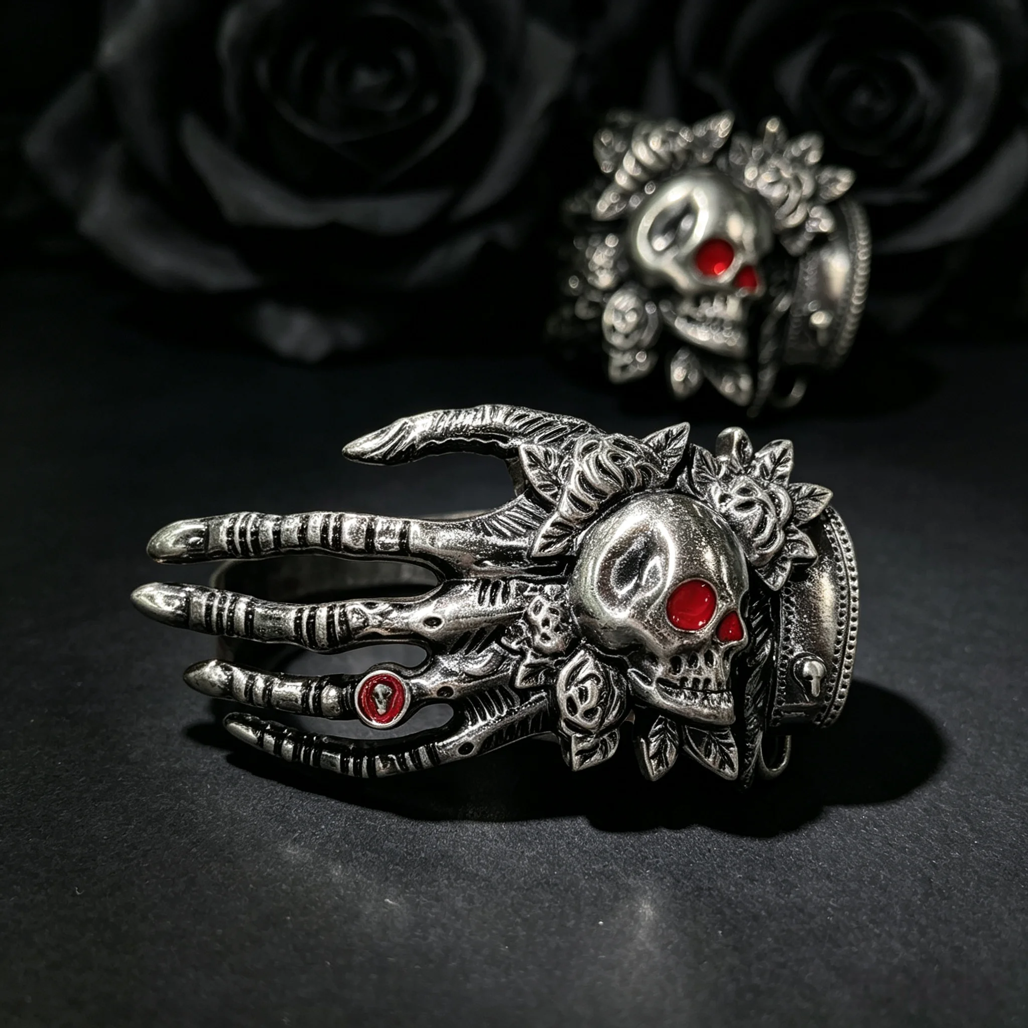 1Pcs Gothic Skull Skeleton Hand Rose Alloy Belt Buckle Replacement (Only Buckle No Strap), Men Buckle Matches Jeans Punk Pants L view 3