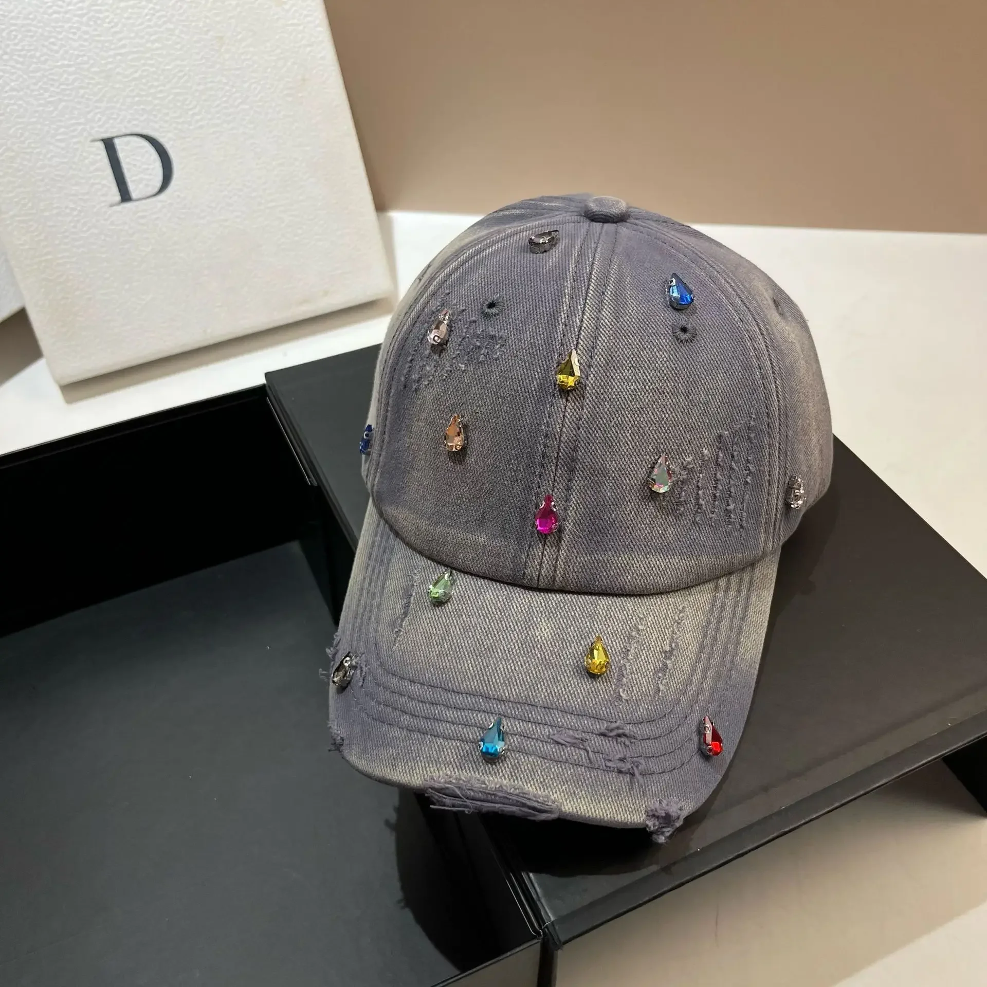 Luxus Wasser Diamant Baseball Caps Koreanische Designer Manuelle Personalisierte Sonnenhut Männer Frauen Jugend Trend Wasser Gewaschen Snapback Cap – Detail 3
