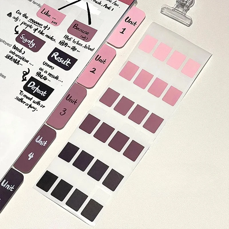 Y2K Pink Black Gradient Color Index Stickers Cute Girl Writable Notebook Planner Page Mark Sticker Sticky Note Kawaii Stationery