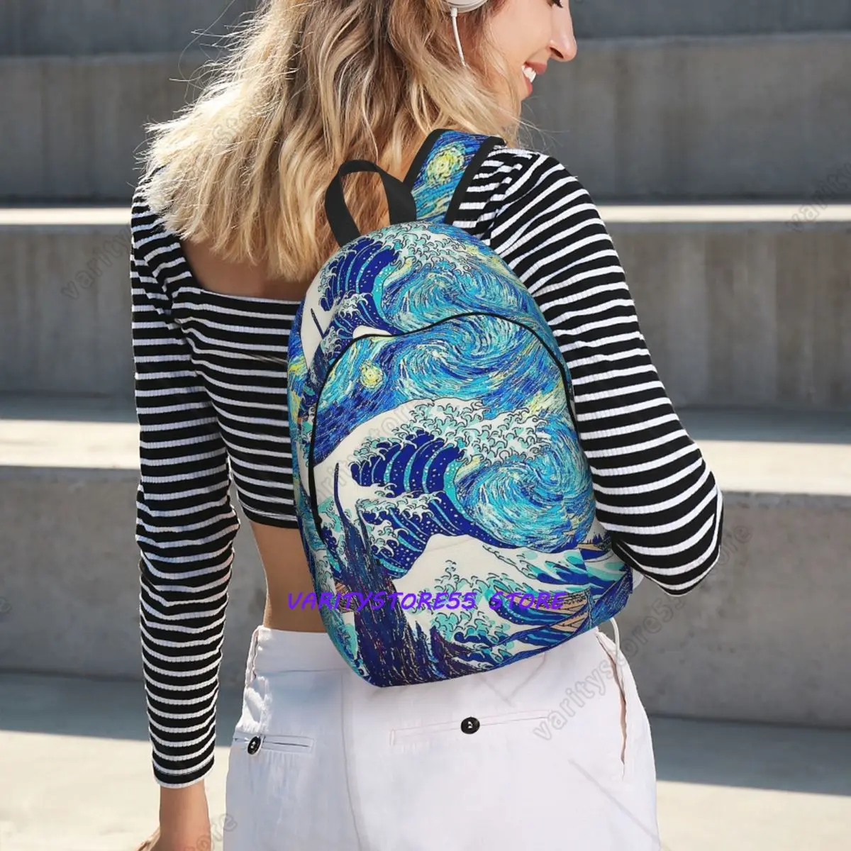 The Wave Of Kanagawa Hokusai Starry Night Van Gogh Student Backpack School Bag Daypack for Boys Girls Bookbag Shoulder Bags