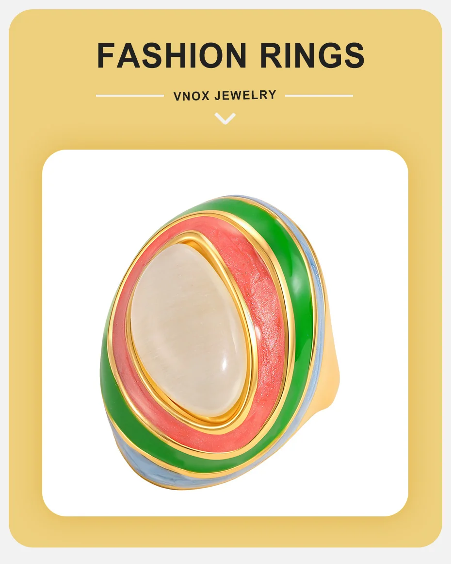 Vnox Geometrischer Spiralring mit Buntem Glasur-Effekt und Naturstein für Damen, Vergoldeter Edelstahl, Mehrschichtiger Farbring – Detail 1
