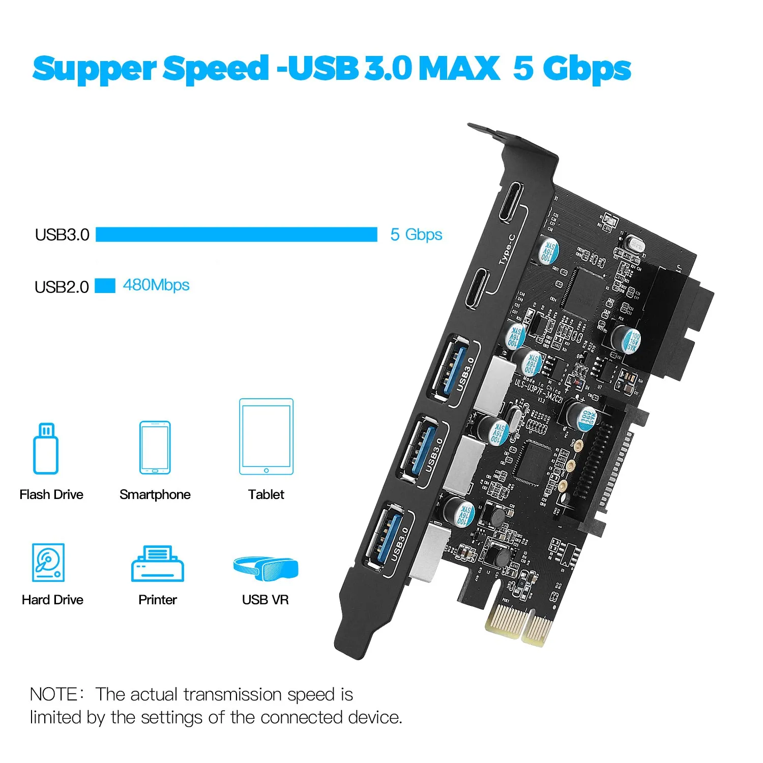 Imagem -02 - Pci-e x para Cartão de Expansão Usb Usb 3.0 5gpbs Pci Express Card Placa-mãe para pc Desktop Windows Mac