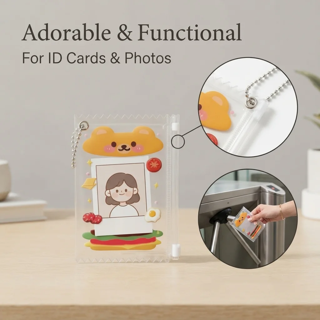 Photocard Storage Bag Transparent 3 Inch Card Pouch Badge Display Bag Lovely Transparent Id Holder For Keychain Accessory