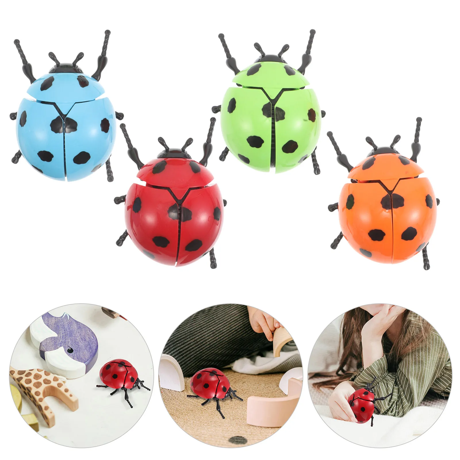4Pcs Simulation Wind Up Ladybug Realistic Movement Crawling Jumping Mechanical Beetle for Children Imaginative Play Party Favor