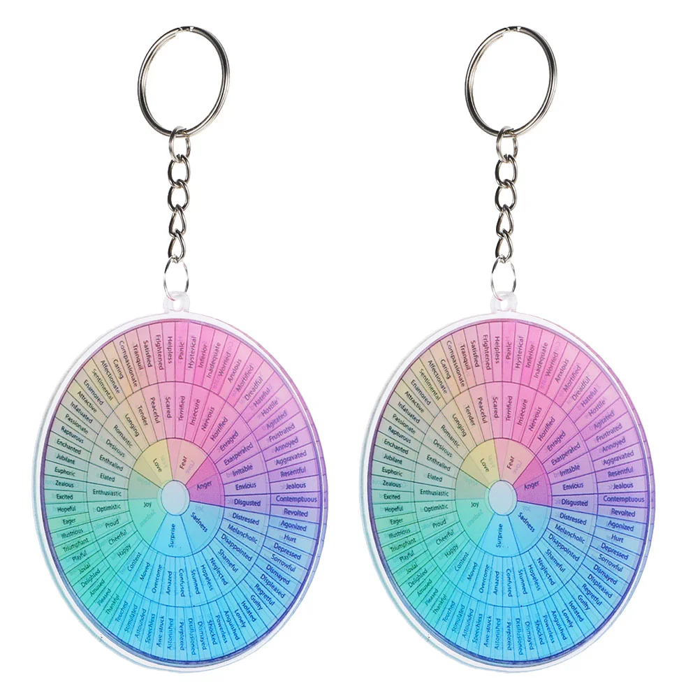 2 Pcs Feelings Wheel Charms Emotional Keychain of The Lid Decorative Chains Chart