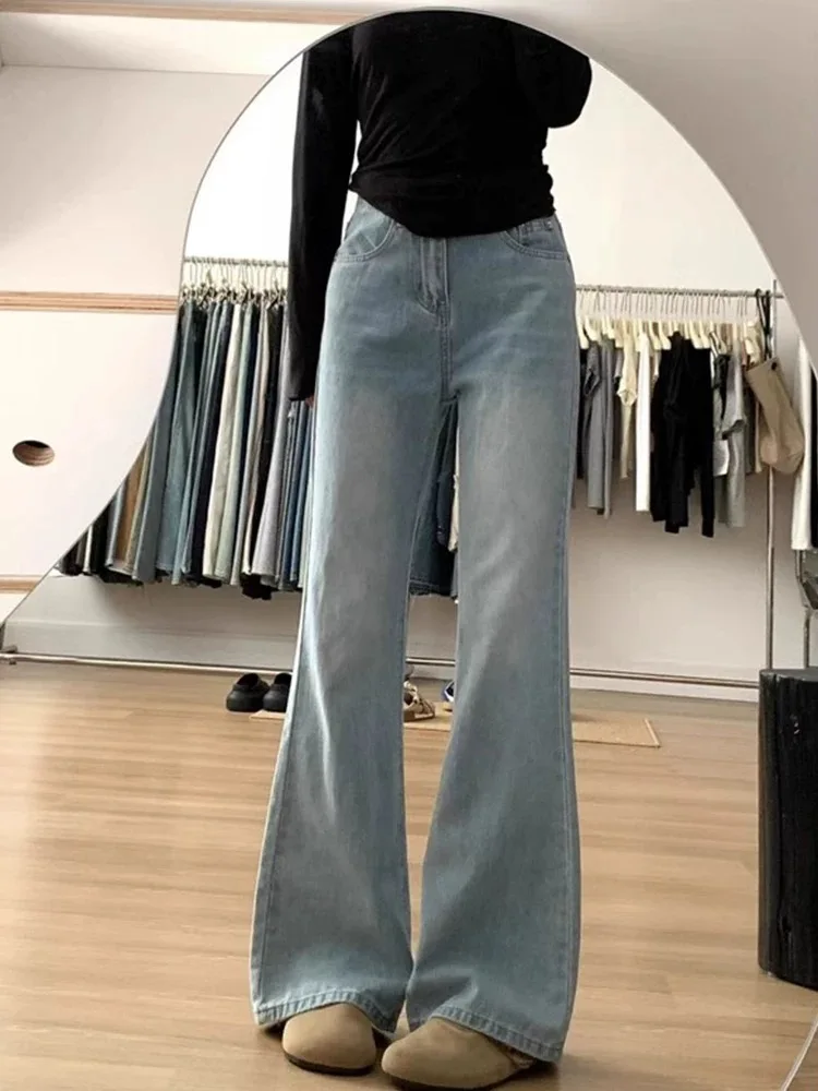 

Женские широкие брюки с высокой талией, осенние американские легкие джинсы, повседневные свободные прямые расклешенные брюки, уличная мода