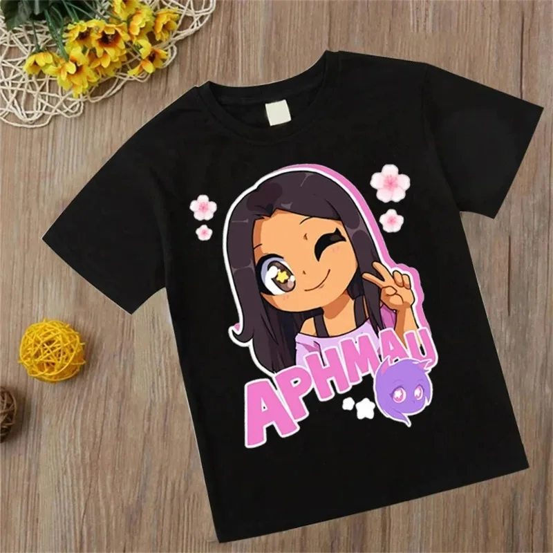 

Cartoon Anime Cat Print Tops for Girls Boys Aphmau Outfits Womens T-Shirts Fashionable Children's Clothing Kids Cotton T-Shirts